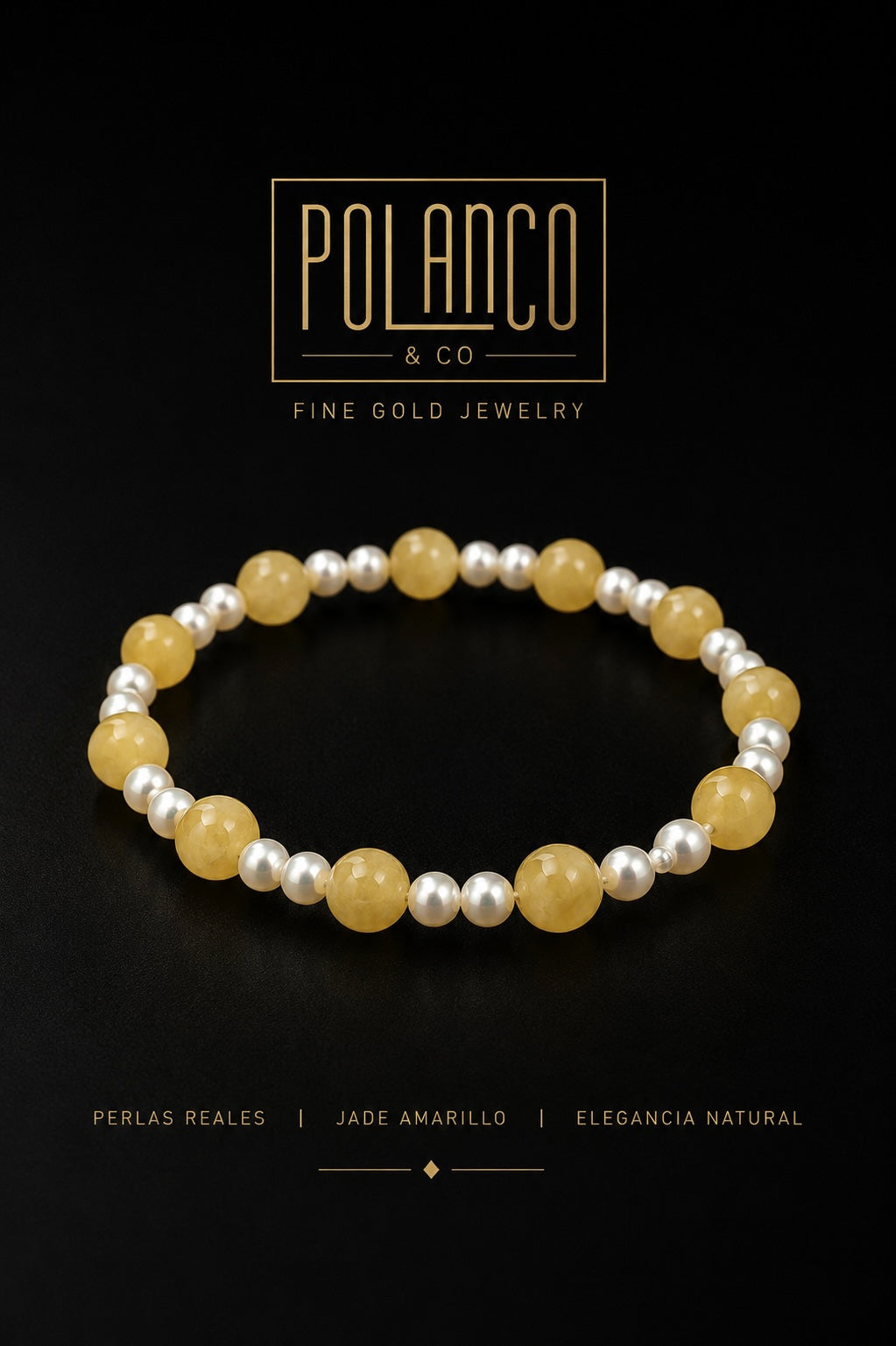 Pulsera Perla Natural y Jade Amarillo