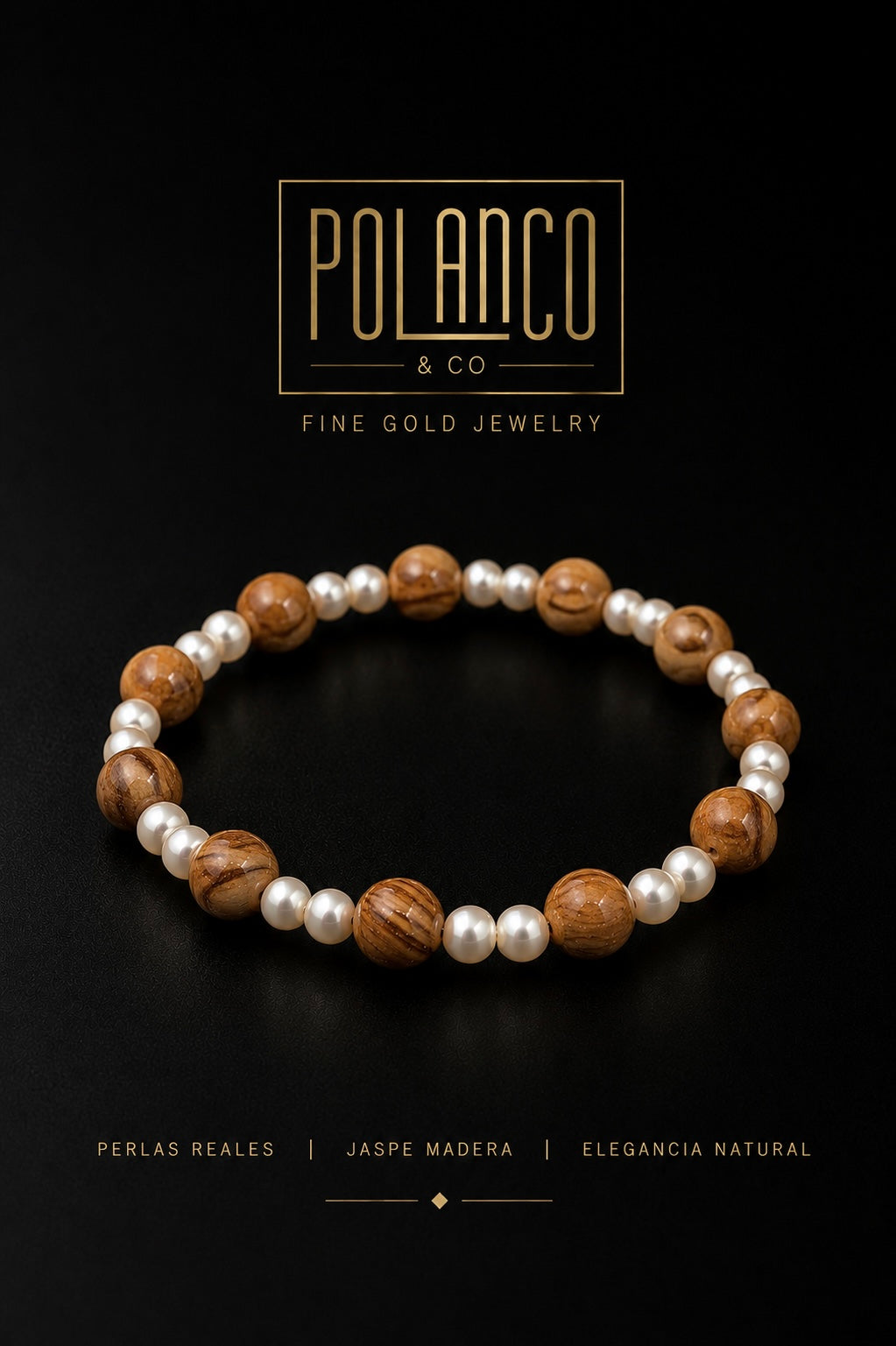 Pulsera Perla Natural y Wood Jasper