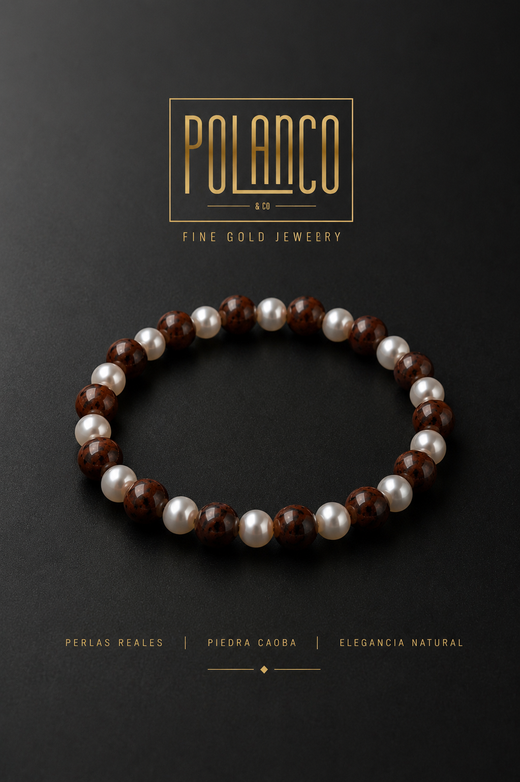 Pulsera Perla Natural y Puedra Caoba