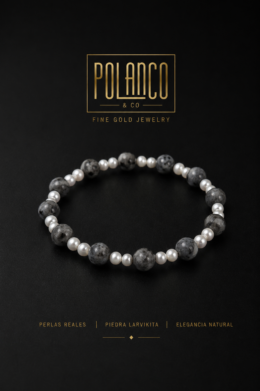 Pulsera Perla Natural y Larvikita